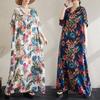 Women 2025 Summer Plus Size Casual Basic Dress Loose Vintage Long Dress Maxi Floral V-Neck Linen
