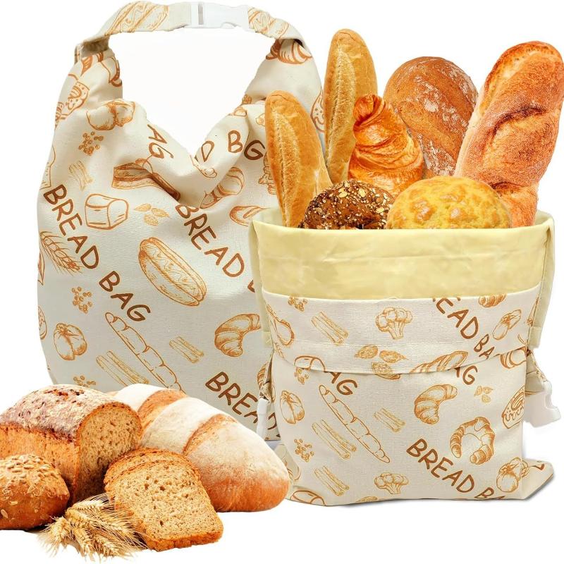 Portable Food Grade Cotton Bread Bags Reusable Homemade Loaf Bag Kitchen Storage Bread Large Washable Storage Bag Food Organizer