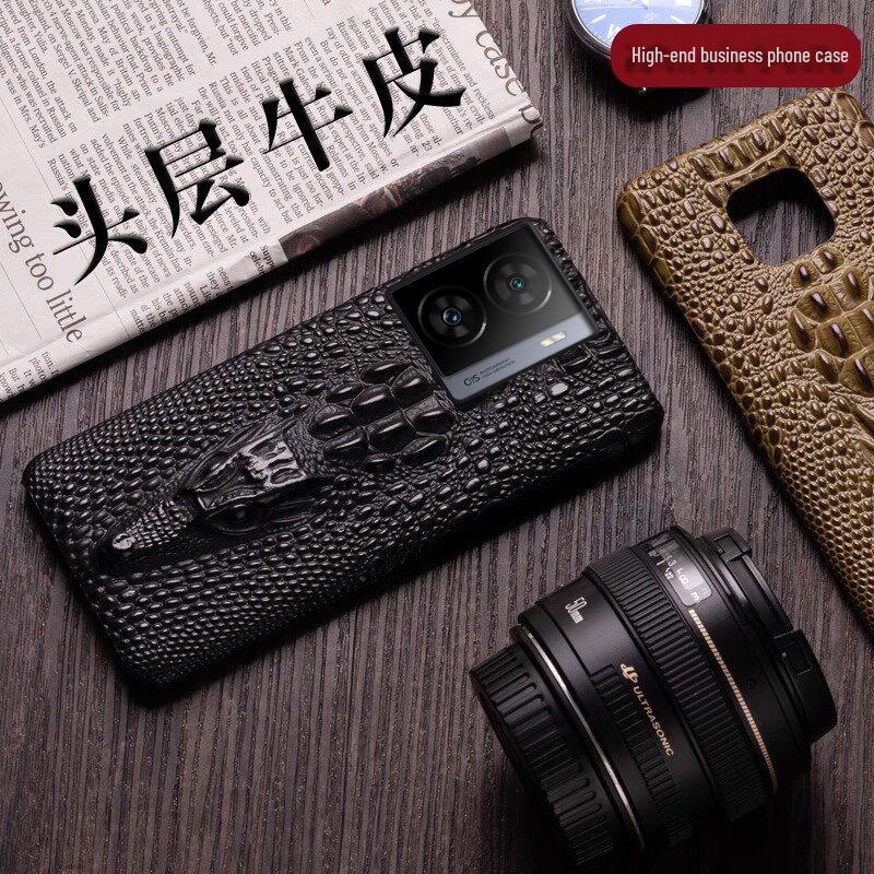 Роскошный чехол-полупакет из коровьей кожи с узором в виде головы дракона для iQOO Z7, iQOO Z7x - Защитный чехол премиум-класса