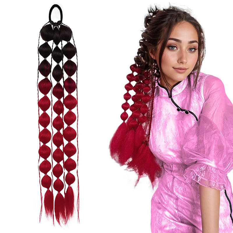 Lantern Bubble Twisted Braid Wig Fashion Female Street Style Long Hand Braided Ponytail Wig