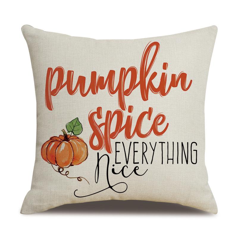 Thanksgiving Linen Pillowcase Autumn Pumpkin Print Pillow Cushion Cover