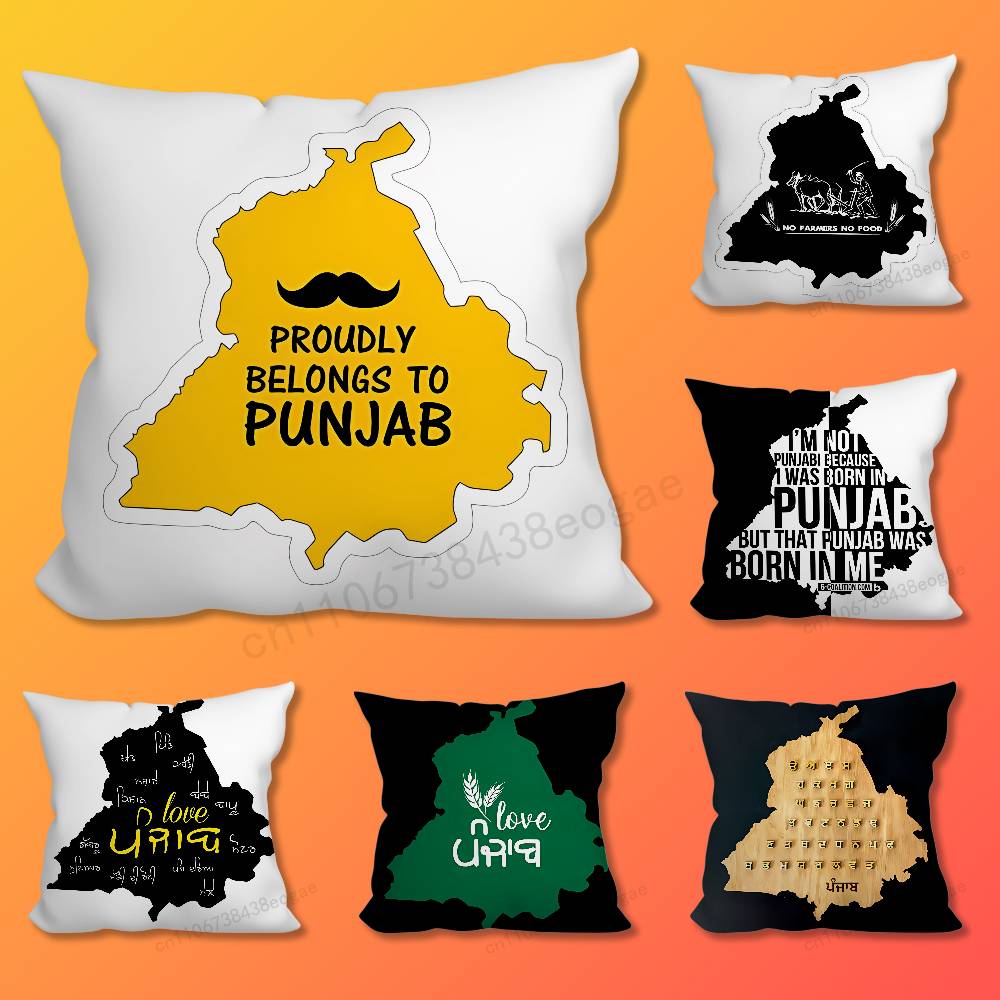 Map Art Punjab Throw Pillow Case For 45x45cm,55x55cm,30x30cm For Home Bedroom Decoration And Protector