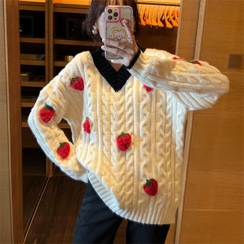 Европейский и американский свитер с V-образным вырезом, вязаный свитер с длинными рукавами, однотонная осенняя куртка для женщин