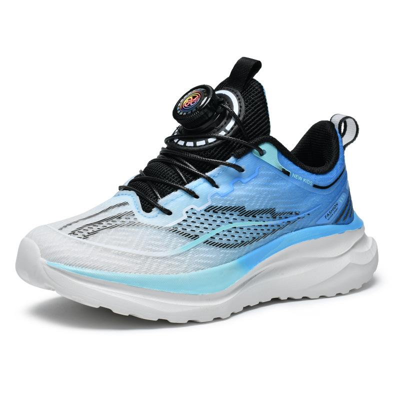 Mesh Red Rabbit Boys Shoes Rotating Button Spring and Autumn New Sports Shoes Medium and Older Children's Running Shoes Non-slip Soft Sole