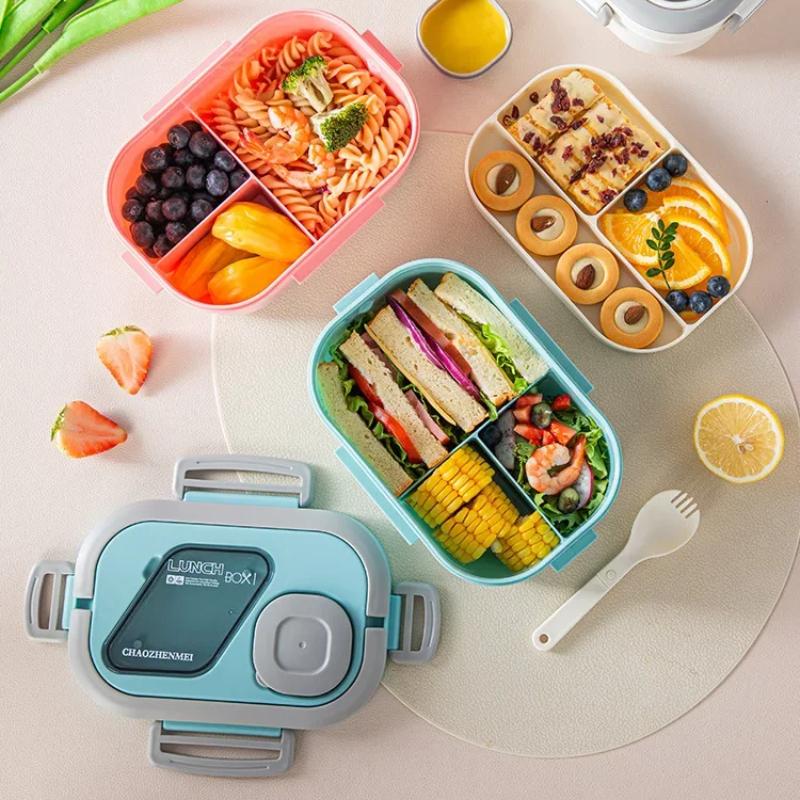Portable Lunch Box Carrying Handle Double-layer Household Compartment Bento Boxes with Tableware Reusable Food Storage Container
