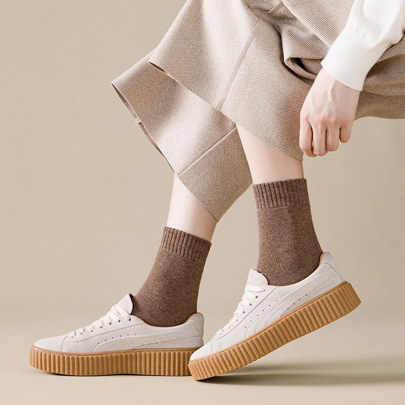 Женские осенне-зимние махровые носки - на бархатной подкладке, толстые, средней длины, однотонные, теплые, в стиле полотенца.