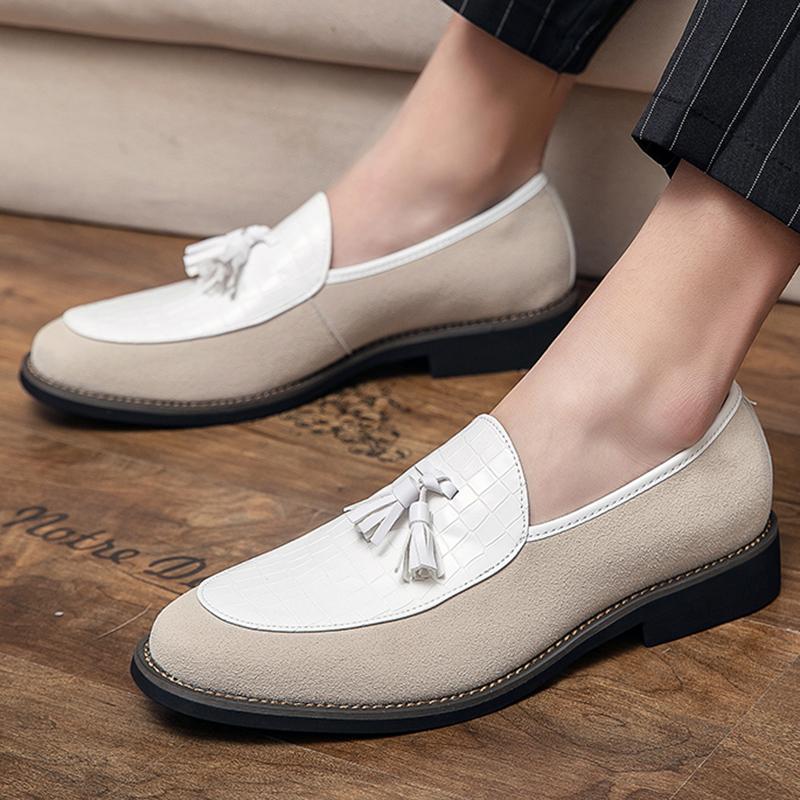 Luxury Brand Designer New Men Tassels Patchwork Dress Shoes Moccasins Wedding Prom Homecoming Party Loafers Zapatos Hombre
