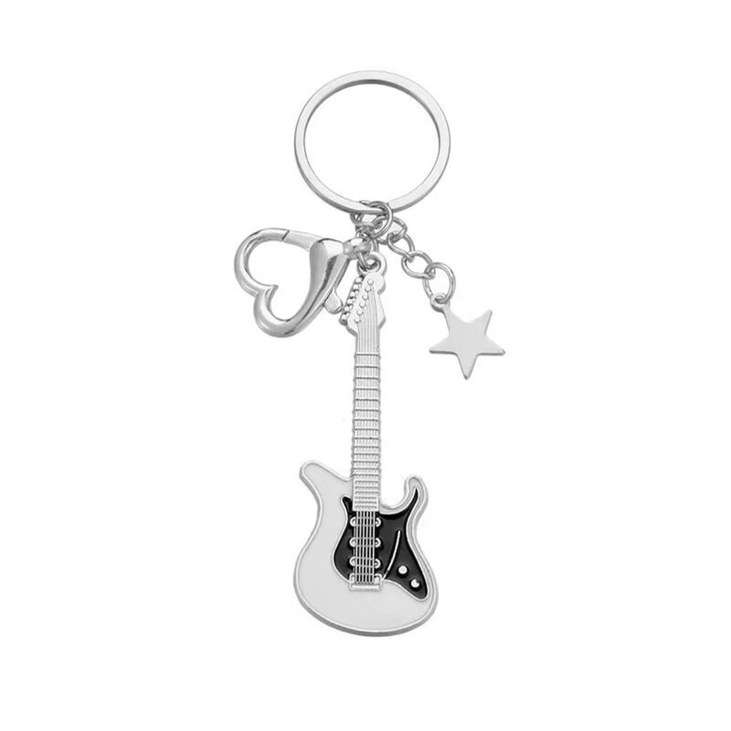 Guitar Love Heart Key Chain for Men Women Star Sweet Keychain Cool Trendy Fashion Pendant Rock Punk Vintage Accessories Gift