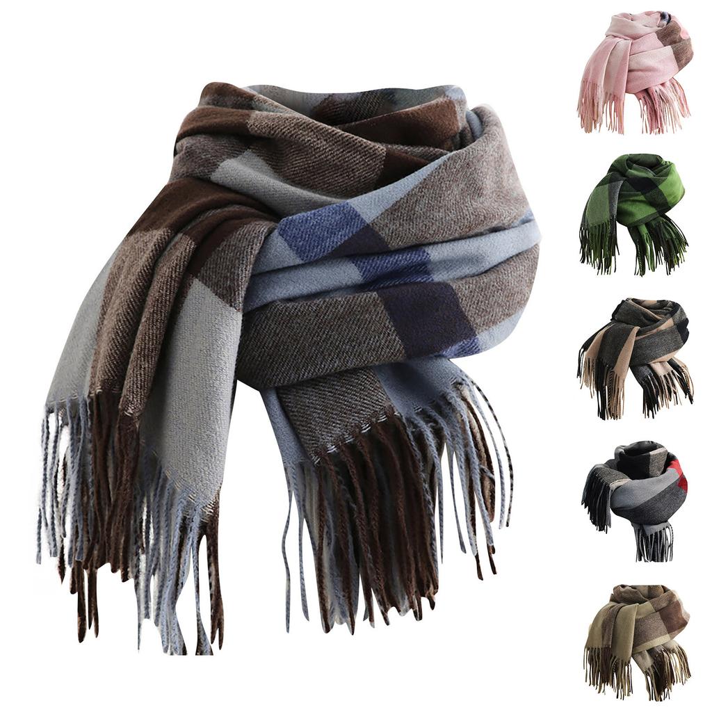 Women's Plaid Scarf Warm Thickening Trend Scarf Shawl Cape