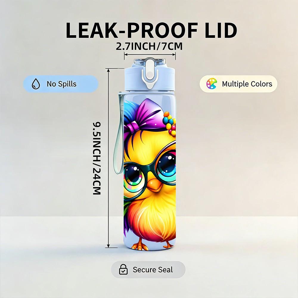 1PC Nerdy Glasses Owl Bird 750ml Color Plastic Sports Water Bottle Leakproof Flip Straw Lid Suitable for Sports Office Home Use