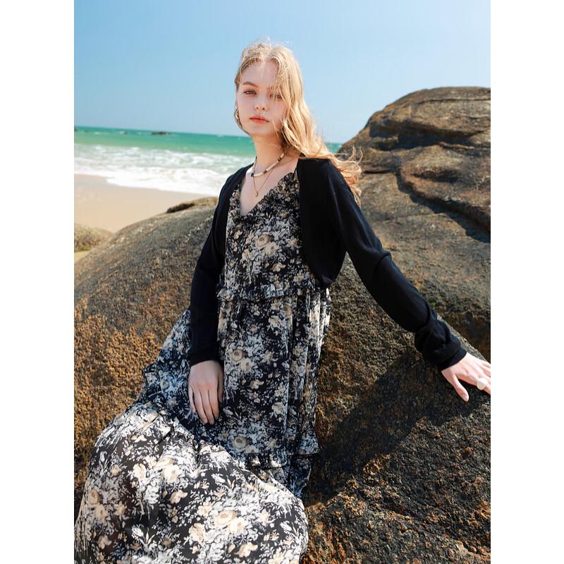 Sancai 2025 Летнее Цветочное Макси-платье с Рюшами на Тонких Бретелях