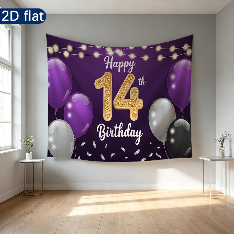 14th Glitter Birthday Backdrop 1pc - Polyester Background