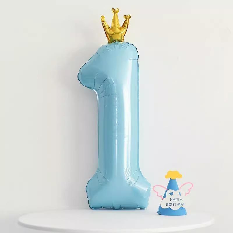 42 Inch Baby Pink And Blue Crown Digital Balloon Children'S Treasure First Birthday Party Scene Decoration Indoor And Outdoor Decoration