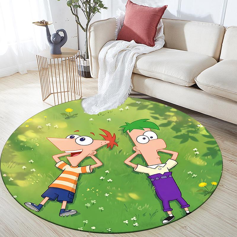 Phineas and Ferb Round Area Rug,Carpet Rug for Living Room Bedroom Sofa Playroom Decor,Non-slip Floor Mat