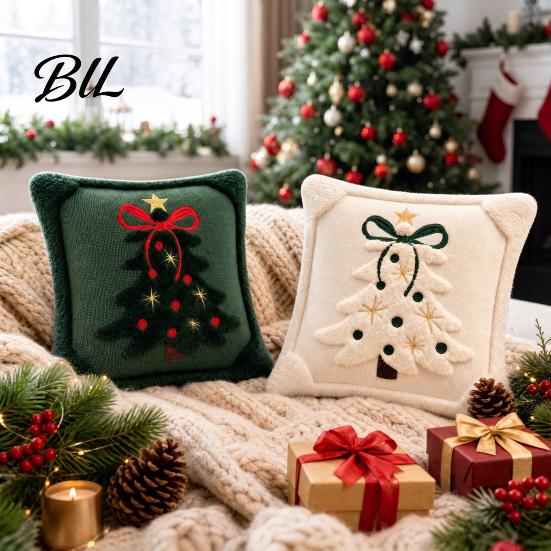 Decorative Throw Pillows for Couch Christmas Plush Pillowcase, 3D Embroidered Design Soft Pillow Holiday Living Room Decor Cover, Cushion Cover