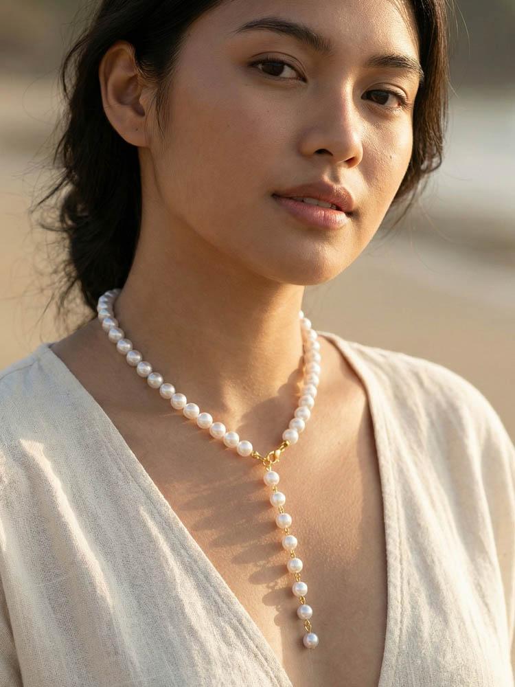 Classic Pearl Y-Shape Lariat Necklace for Women, Elegant Long Tassel Pendant for Bridal Wedding Party Jewelry