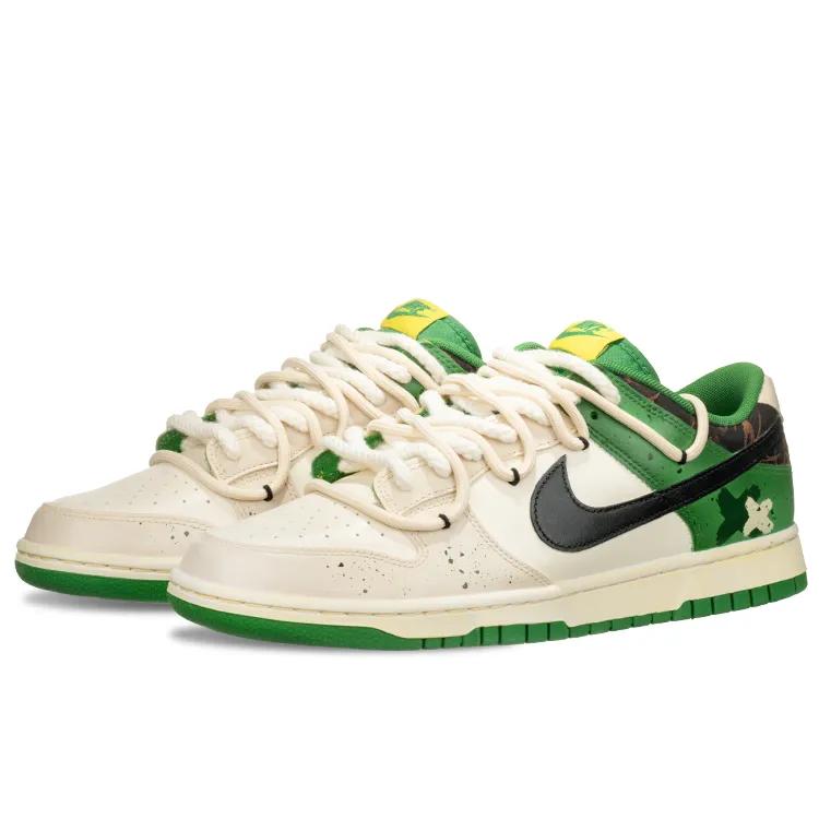 Nike Dunk Leather Slip Resistant Cushioning Abrasion Resistant Low top Skateboard Shoes Men's Beige Green (Unisex) Skate Shoes