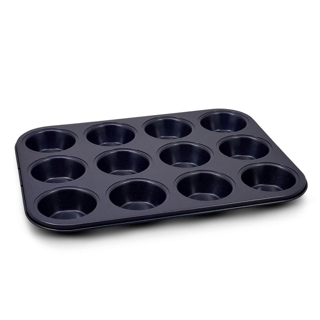 Non-Stick 12 Hole Muffin Tin | Carbon Steel | Dark Blue | Baking Tins/Yorkshire Puddings/Mini Cake/Small Cakes