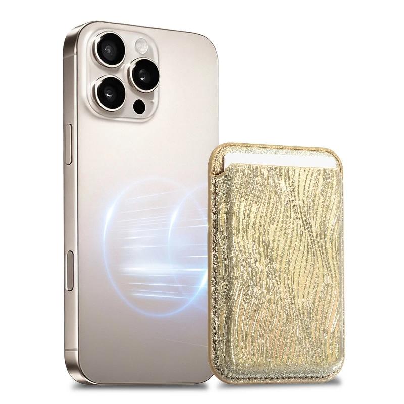 Bling Water Ripples Leather Wallet Strong Magnetic Multiple Cards Holder Case For Magsafe iPhone 17 16 15 14 13 Samsung S26Ultra