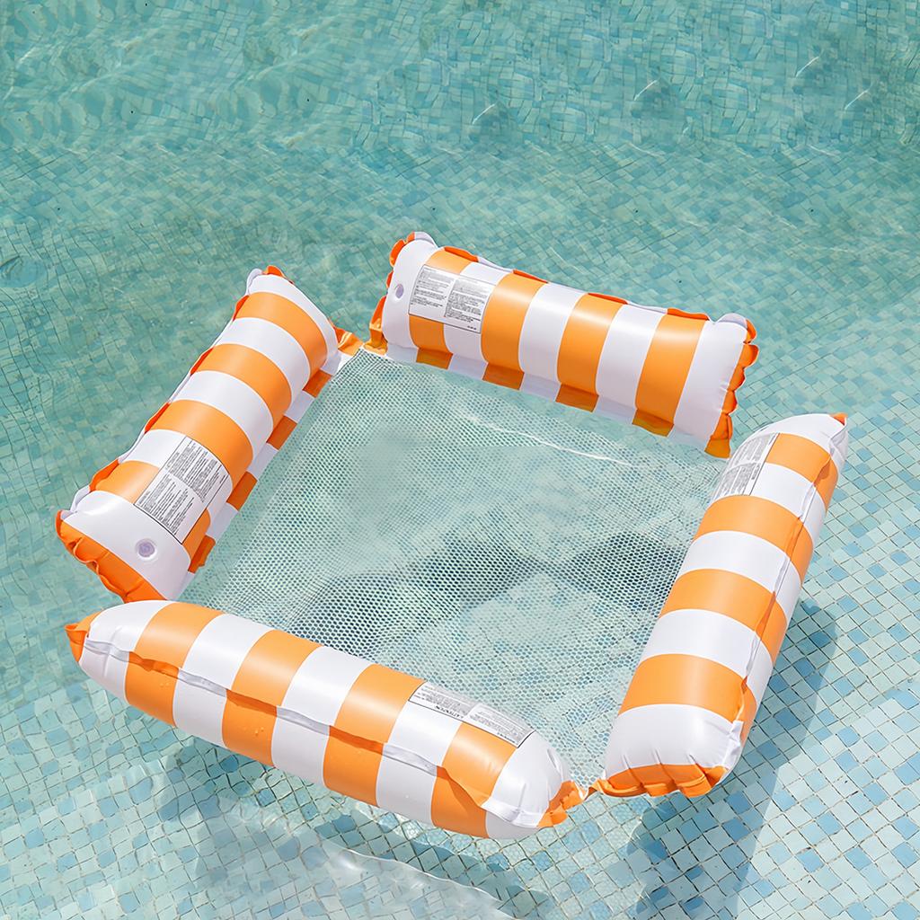 Inflatable Floating Lounger Chair, Foldable Backrest Striped Water Hammock for Adults, Portable Swimming Pool Beach Lounge Bed