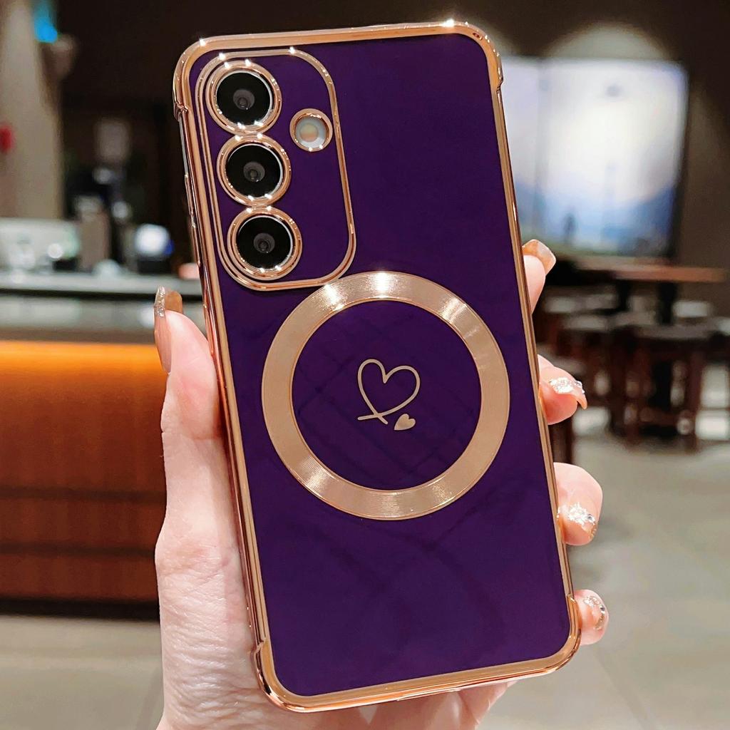 For Samsung Galaxy S26 / S26 Pro Magnetic Case Electroplated TPU Phone Cover Hollow Love Hearts