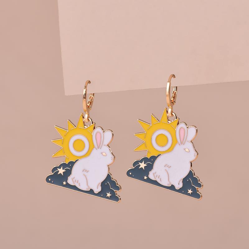 Colorful Aesthetic Animal Cat Rabbit Koi Dragon Earrings For Women Girls Enameled Delicate Gold Color Hoop Earrings Zircon Gift