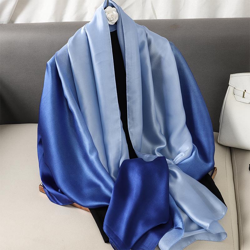 Casual Luxury Fashion Design Silk Scarf Women Gradient Color Shawl Scarves Smooth Soft Muffler Hair Wraps Hijab