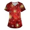 Женская мода с v-образным вырезом, короткими рукавами и карманами, топы с рождественским принтом