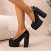 Мода Comemore 2025 Новая весна осень Супер высокий каблук Женская обувь Сексуальные лакированные туфли-лодочки с круглым носком Платформа Толстый каблук