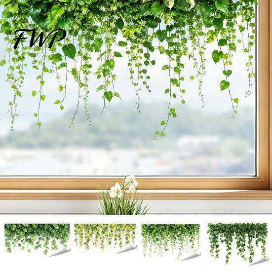 Natural Light Shadow Decor Green Vine Static Window Clings, Artificial Ivy Lemon Stickers, Bedroom Ornament No?Glue PVC Transparent Glass Decals for