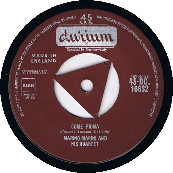 7-дюймовая пластинка MARINO MARINI ED IL SUO QUARTETTO Come Prima Volare Nel Blu Dipint 45DC16632 Durium 1958 UK Jazz Б/у
