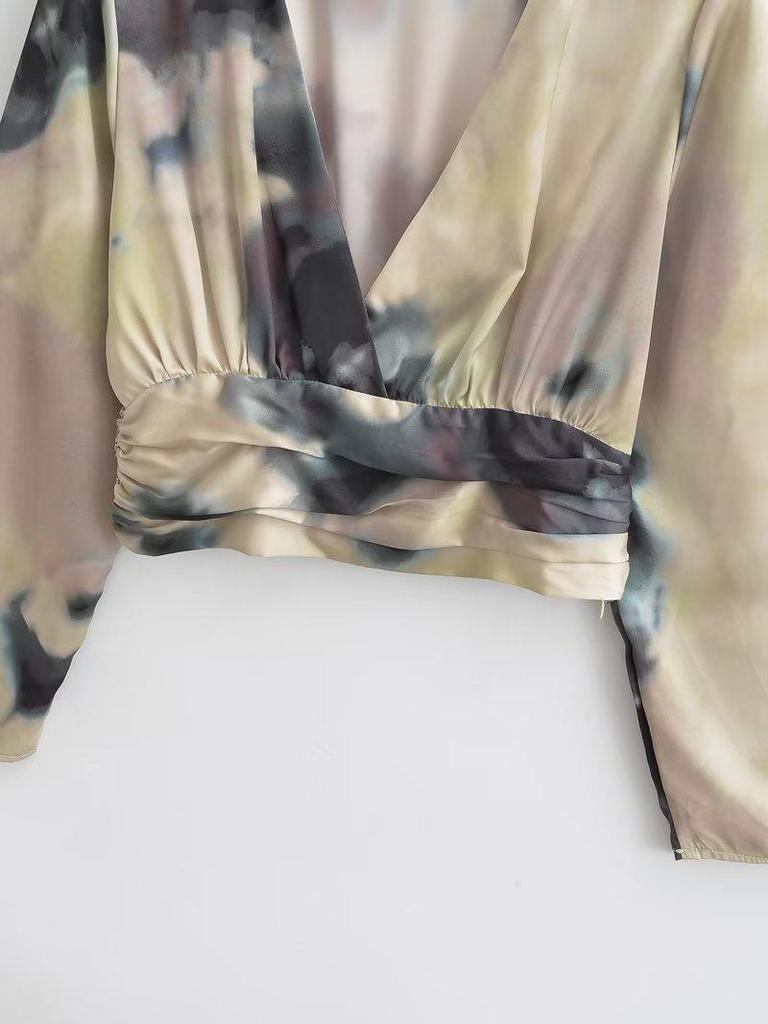 2024 Euro-American Women's Fashion: French Ink-Wash Short Top & Skirt Set