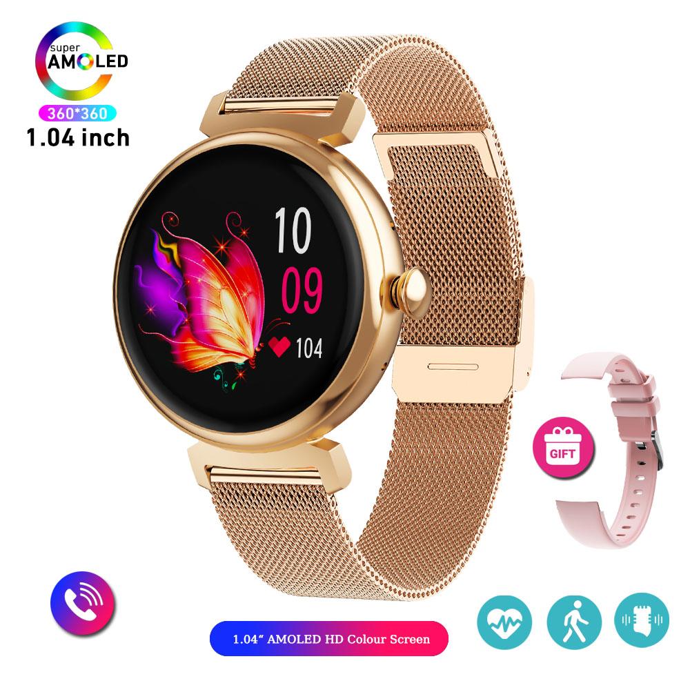 1,04-дюймовый AMOLED-экран Модные женские умные часы Экран Always On Display Bluetooth-звонки Умные часы Металлический корпус Маленький экран Часы