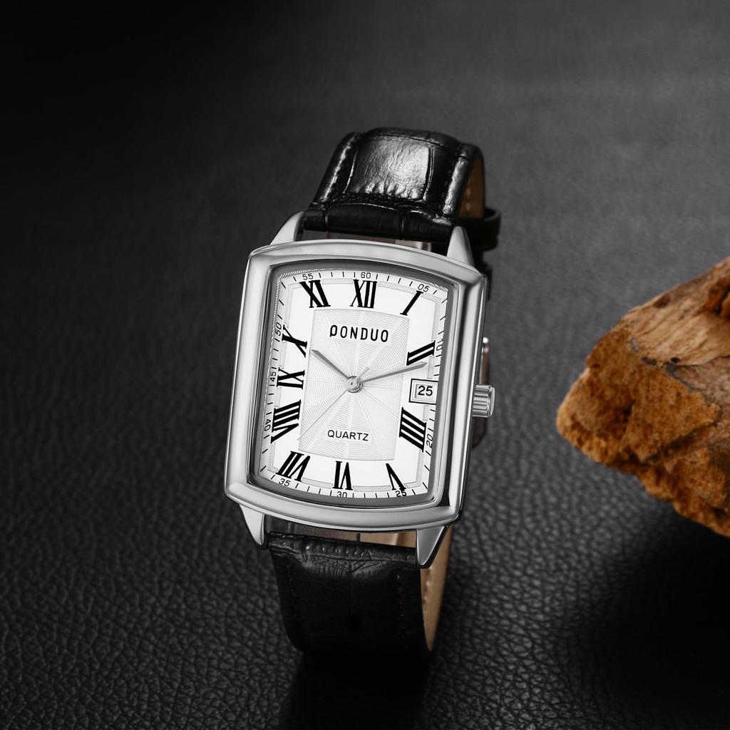 Мужские часы квадратные кожаные часы Seiko водонепроницаемые: Кварцевые часы с кожаным ремешком и прямоугольным циферблатом, мужские часы с римскими цифрами, классные деловые, повседневные, белые