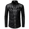 Mens Western Cowboy Shirt Long Sleeve Retro Embroidery Casual Buttons Down Shirt