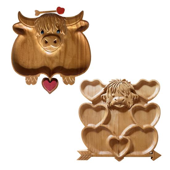 Доска для закусок Highland Cow, деревенский поднос с отделениями, деревянное блюдо для сыра, фруктов и закусок для вечеринки.