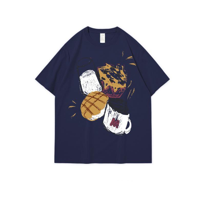 100% Чистый Хлопок Серый Женская Европейская Летняя Футболка с Коротким Рукавом - Трендовый Американский Нишевый Дизайн