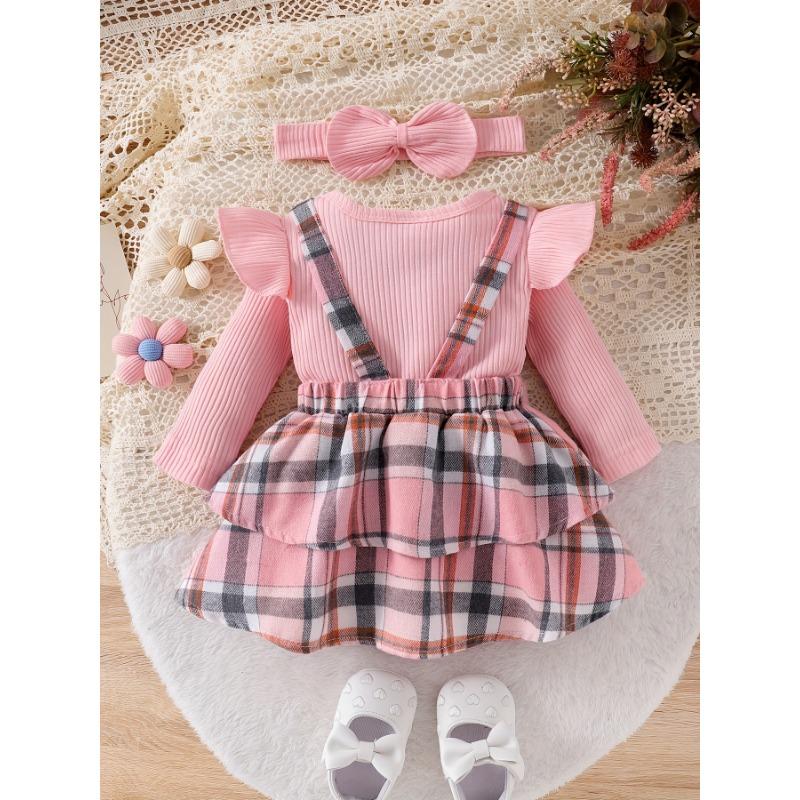 Baby Girl Clothes Newborn Infant Long Sleeve Jumpsuit with Headband Outfits Set 3pcs Bow Fall Winter 0-18 Months, for Outdoor