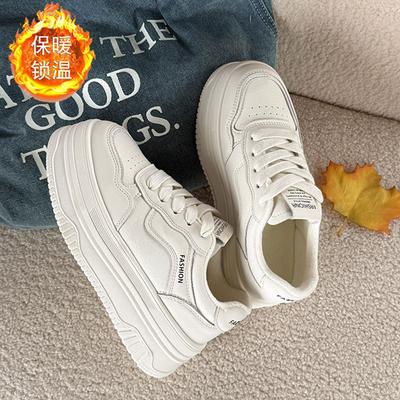 Женская обувь из коровьей кожи первого слоя, зимняя новинка, хлопковые туфли на платформе с тепловым бархатом, белые туфли, женская повседневная спортивная обувь для увеличения роста