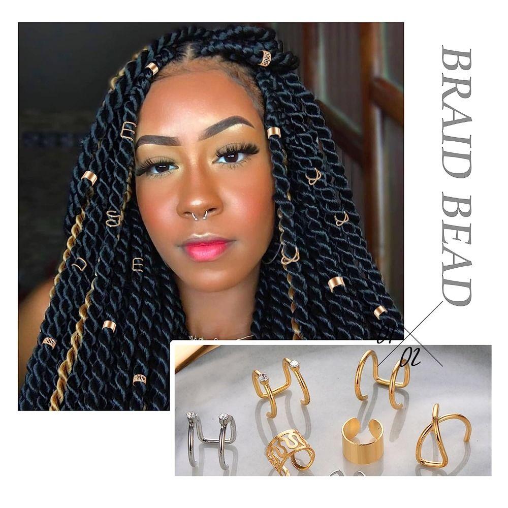 Зажимы для косичек из сплава серебряного цвета, аксессуары для косичек, серьги-каффы без прокола, украшения для волос, для повседневной носки