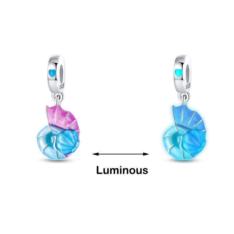 Настоящее серебро 925 пробы кит осьминог морская ракушка синие светящиеся подвески бусины подходят 925 оригинальные браслеты DIY ювелирные украшения
