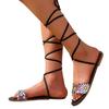 2025 Ladies Shoes Open Toe Women's Sandals Summer Daily Ankle-wrap Sandals Women Print Lace Up Flat with Plus Size Shoes Female