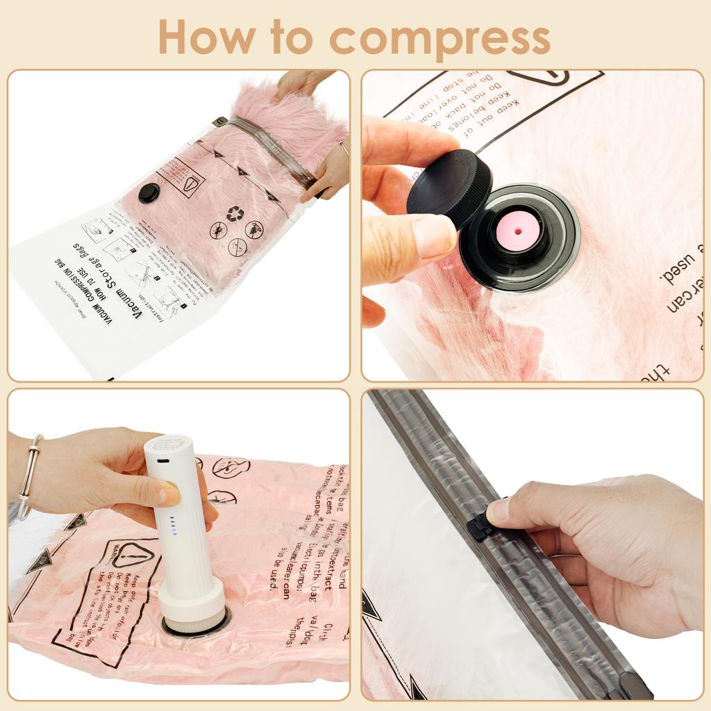 8 шт. вакуумных пакетов для хранения с USB электрическим насосом, быстрая компрессия, двойной зип-лок, тройное уплотнение, компрессионный пакет для багажа