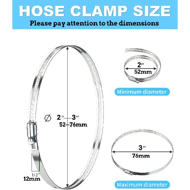 6 шт. 3-дюймовые хомуты для шлангов из нержавеющей стали - Регулируемые хомуты с червячным приводом для топливного шланга, шланга, трубы, для вентиляционного шланга сушилки (3-дюймовый)