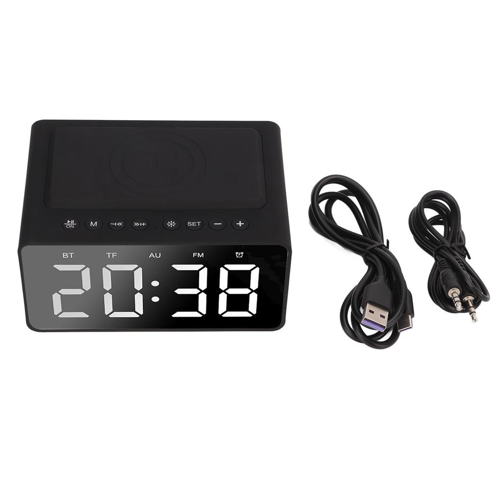 Digital Wireless Alarm Clock Mobile Phone Charging LED Mirror Electronic Memory Card Readable Black