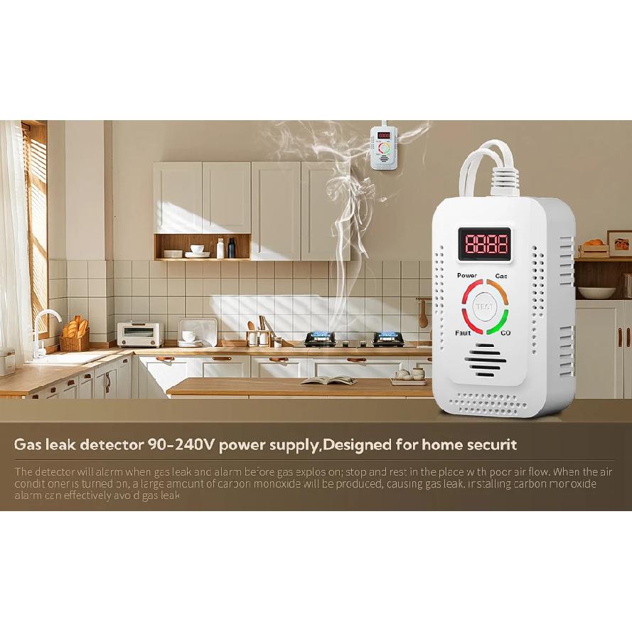 Natural Gas Detector 2in1 And Carbon Monoxide CO Detector, Combustible Gas Leak Detector Monitor For Co, Lpg, Methane In Kitchen