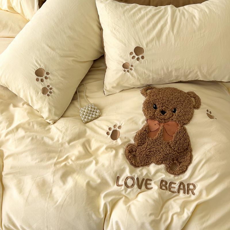 Мультяшный Мягкий Хлопковый Моющийся Комплект из 3 предметов для Односпальной Кровати: Простыня на резинке, Простыня, Приятная к коже