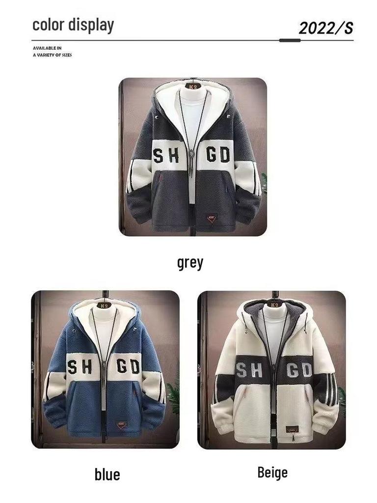 Мужская зимняя куртка с капюшоном из натуральной овчины - Толстая, теплая, модная, универсальная, с вышитой молнией