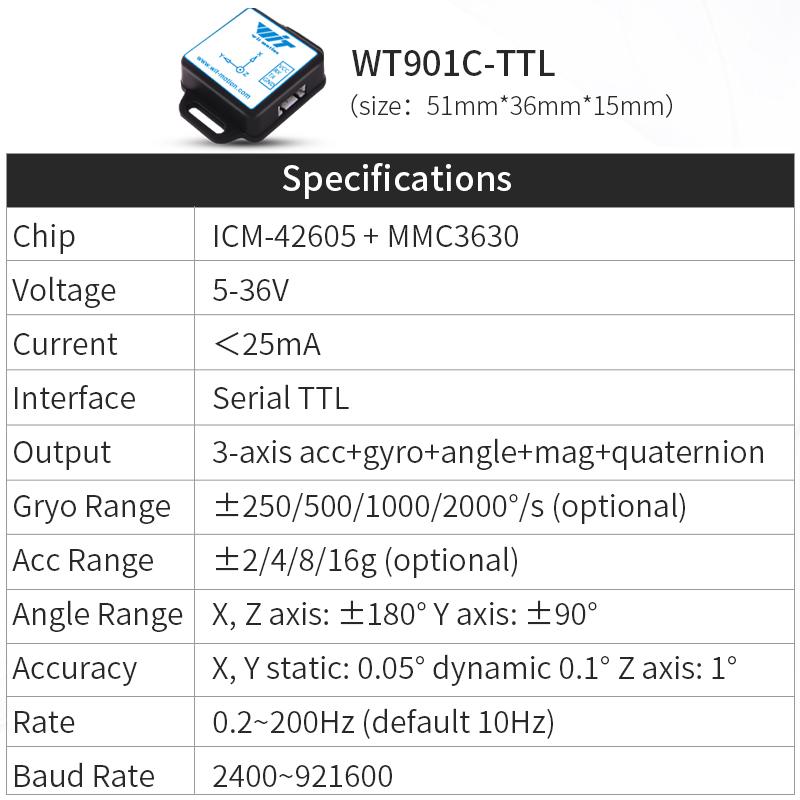 WitMotion WT901C485 9-осевой AHRS Инклинометр Ускорение+Гироскоп+Угол (Точность XY 0,05°)+Цифровой компас, Протокол RS485 Modbus