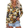 Женская повседневная мода, сексуальный комфорт, Хэллоуин с принтом и v-образным вырезом, пуговицы, длинный рукав